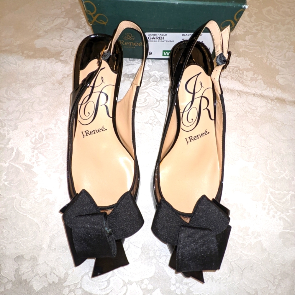 J. Renee Black Patent Leather Slingback Pumps 9W